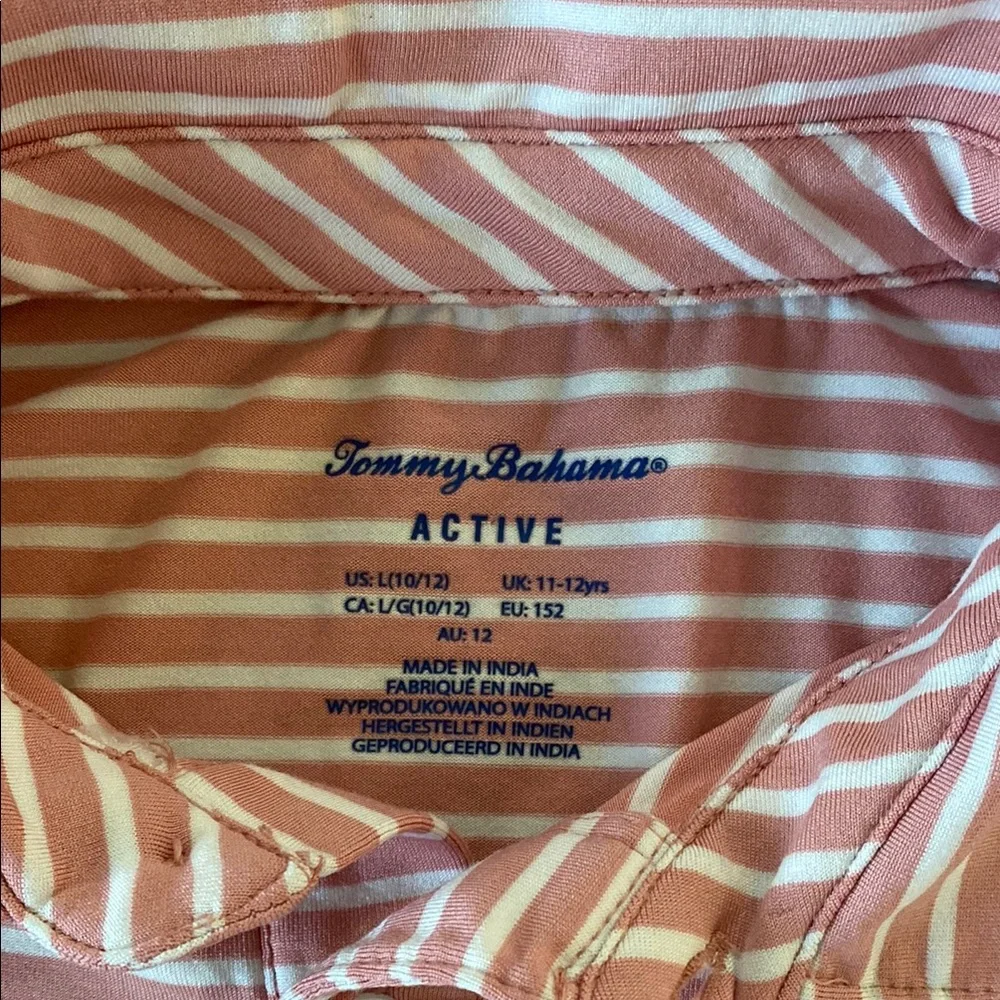 Tommy Bahama Pink and White Striped Kids Polo Shirt size Large